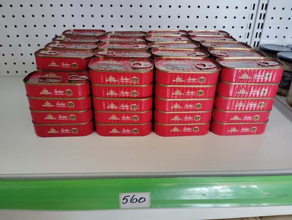 Sardinas, maíz dulce, atún, melocotón, refresco, malta, kermato, Spaghetti, Mayonesa, pasta bocadito